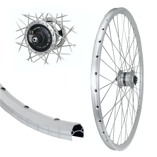 B�rwinkels 28 Zoll Vorderrad 19-622 DMC19 f�r Felgenbremse mit �sen Shimano Nabendynamo DH3N72 6V/3W Schnellspanner Speichen Silber