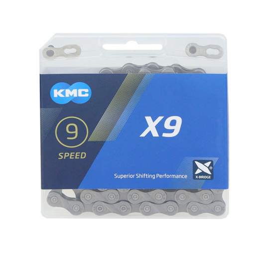 KMC X9 Schaltungskette 9-Fach grau 1/2 Zoll x11/128 Zoll 114 Glieder Kettenschloss