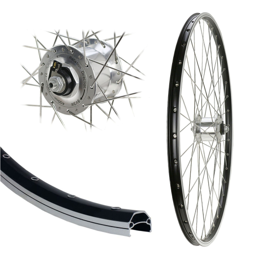 B�rwinkels 28 Zoll Vorderrad 19-622 CUT19 schwarz mit �sen 36L BDCP Nabendynamo 6V/3W Schnellspanner Speichen Nirosta 2mm Silber