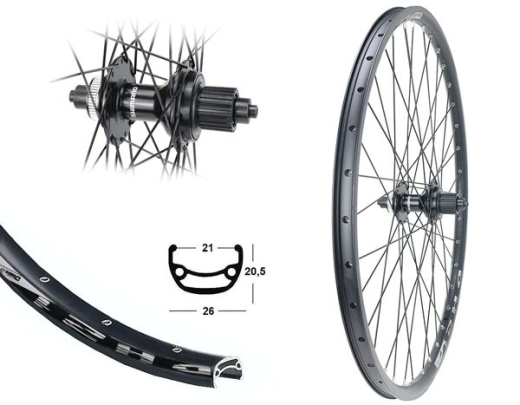 B�rwinkels 26 Zoll Hinterrad 21-559 DH21 schwarz Disk mit �sen 36L QC500 Centerlock Disc 12 Fach Microsp Schnellspanner schwarz Speichen Nirosta 2mm schwarz