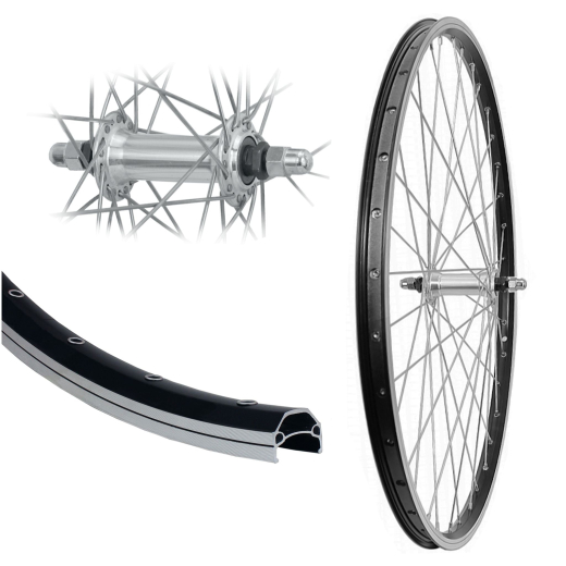 B�rwinkels 28 Zoll Vorderrad 19-622 CUT19 schwarz f�r Felgenbremse mit �sen 36L ECO Alu Mutter Speichen Nirosta 2mm Silber