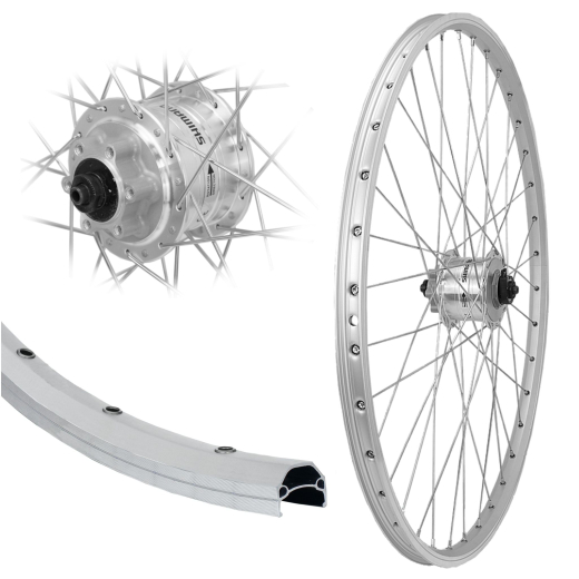 B�rwinkels 28 Zoll Vorderrad 19-622 CUT19 silber mit �sen 36L Shimano Nabendynamo DH3D32 6 Loch Disc Schnellspanner 6V/3W Speichen Nirosta 2mm Silber