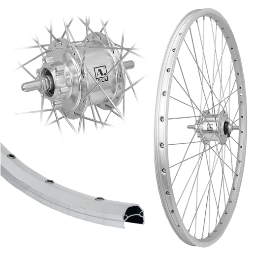 B�rwinkels 28 Zoll Vorderrad 19-622 CUT19 silber mit �sen 36L BDCP 3/1 Nabendynamo 6 Loch Disc Mutter Silber 6V/3W Speichen Nirosta 2mm Silber
