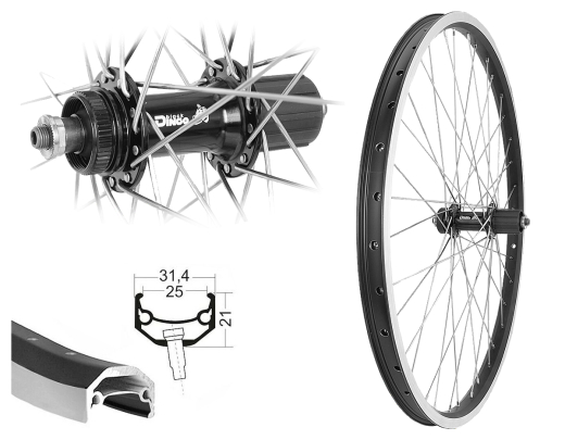 B�rwinkels 26 Zoll Hinterrad 25-559 Andra40 schwarz f�r Felgenbremse 36L BDCP MT818 Centerlock Disc 8-11-Fach Schnellspanner Speichen Niro ED 2/2,34mm Silber