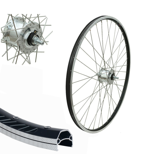 B�rwinkels 24 Zoll Vorderrad 19-507 DMS19 schwarz mit �sen 36L BDCP Nabendynamo Silber Mutter Speichen Nirosta 2mm Silber