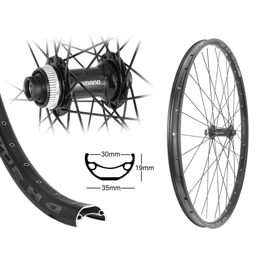 B�rwinkels 27,5 Zoll Vorderrad 30-584 DH30 schwarz Disk mit �sen 32 Loch Shimano TC500B schwarz Centerlock Disc Steckachse 110/15 Speichen Nirosta 2mm schwarz