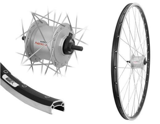 Aggro-X 28 Zoll Vorderrad Y19 schwarz 19-622 mit �sen f�r Felgenbremse Shimano Nabendynamo DHC30003 6V/3W Mutter Speichen Silber
