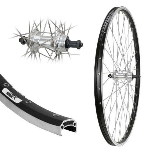 Aggro-X 28 Zoll Hinterrad 19-622 Y19 mit �sen schwarz 36 Loch f�r Felgenbremse Nabe Schraubzahnkranz 8 Fach Mutter Speichen Silber