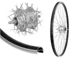 B�rwinkels 26 Zoll Vorderrad 19-559 CUT19 schwarz 36L BDCP 3/1 Nabendynamo 6 Loch Disc 6V/3W Mutter Speichen Silber