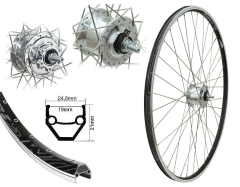 B�rwinkels 24 Zoll Vorderrad 19-507 DMS19 schwarz mit �sen 36L BDCP Nabendynamo 3/1 Disk 6 Loch Disc Mutter Silber Speichen Nirosta 2mm Silber