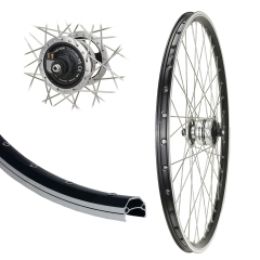 B�rwinkels 28 Zoll Vorderrad 19-622 CUT19 schwarz f�r Felgenbremse mit �sen Shimano Nabendynamo DH3N72 6V/3W Schnellspanner Speichen Silber