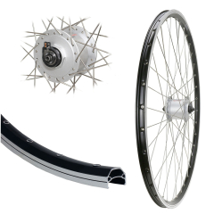 B�rwinkels 28 Zoll Vorderrad 19-622 CUT19 schwarz mit �sen Shimano Nabendynamo DHC30003 6V/3W Schnellspanner Speichen Silber