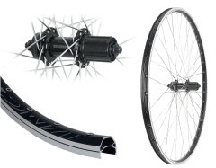 B�rwinkels 26 Zoll Hinterrad 19-559 DMS19 schwarz f�r Felgenbremse mit �sen 36L Shimano QC400 8-10-Fach Schnellspanner Centerlock Disc schwarz Speichen Nirosta 2mm Silber