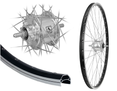 B�rwinkels 26 Zoll Vorderrad 19-559 CUT19 schwarz mit �sen 36L BDCP 3/1 Nabendynamo 6V/3W 6 Loch Disc Mutter Silber Speichen Nirosta 2mm Silber