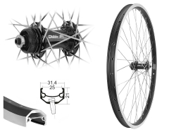 B�rwinkels 26 Zoll Vorderrad 25-559 Andra40 schwarz f�r Felgenbremse 36L BDCP MT818 Centerlock Disc Schnellspanner Speichen Niro ED 2/2,34mm Silber