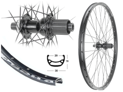 B�rwinkels 29 Zoll Hinterrad 25-622 DH25 schwarz Disk mit �sen 36L TC500 Steckachse 148/12 Centerlock Disc 7-11 Fach Speichen Nirosta 2mm schwarz