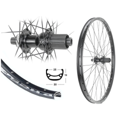 B�rwinkels 29 Zoll Hinterrad 25-622 DH25 schwarz Disk mit �sen 36L TC500 Steckachse 142/12 Centerlock Disc 8-11 Fach Speichen Nirosta 2mm schwarz