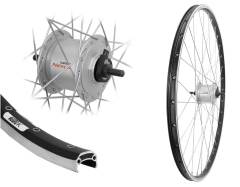 Aggro-X 28 Zoll Vorderrad Y19 schwarz 19-622 mit �sen f�r Felgenbremse Shimano Nabendynamo DHC30003 6V/3W Mutter Speichen Silber